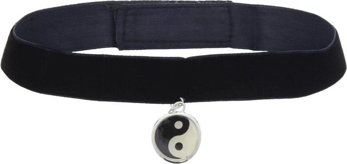 Zacs Alter Ego Choker Velvet with Yin Yang pendant Zwart